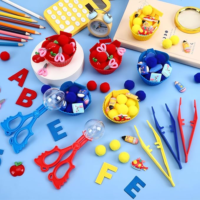 Sensory Bin Filler Set with Pom Poms, Sensory Bin Fillers for Fine Motor Development Counting and Sorting for Fine Motor Skills, Back to School Learning Activities