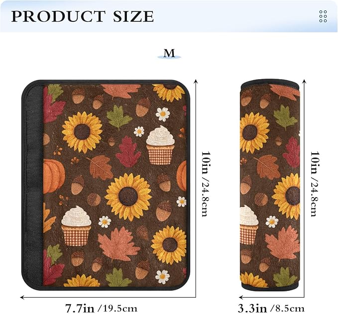 2 Pack Seatbelt Covers Seat Belt Cover Pad for Adults Boys Girls Car Seat Strap Covers Pads Cushion Universal Shoulder Strap Pad Protector for Backpack Camera Bag 10x7.7Inch Sunflowers Maple Leaves Pu