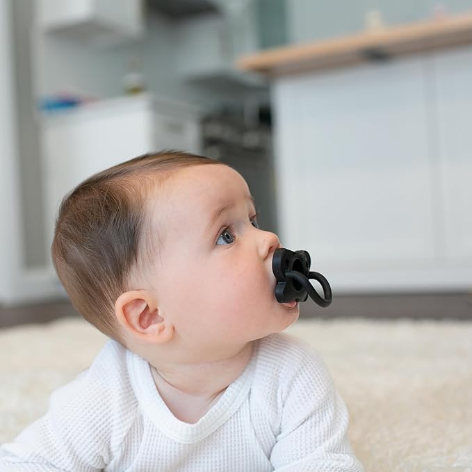 Dr. Brown's HappyPaci 100% Silicone Baby Pacifier, Contoured One-Piece Design, Gray, Black, White, 0-6m, BPA-Free, 8-Pack