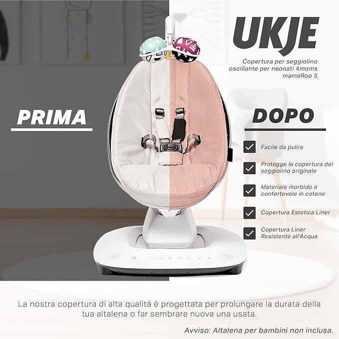 Ukje Protective Swing Cover Compatible with 4moms or MamaRoo 5, Multi-Motion Baby Swing, Baby Swing Liners, Baby Rocker Cover, Easy to Install, Easy to Wash, Handmade in Europe, Grey