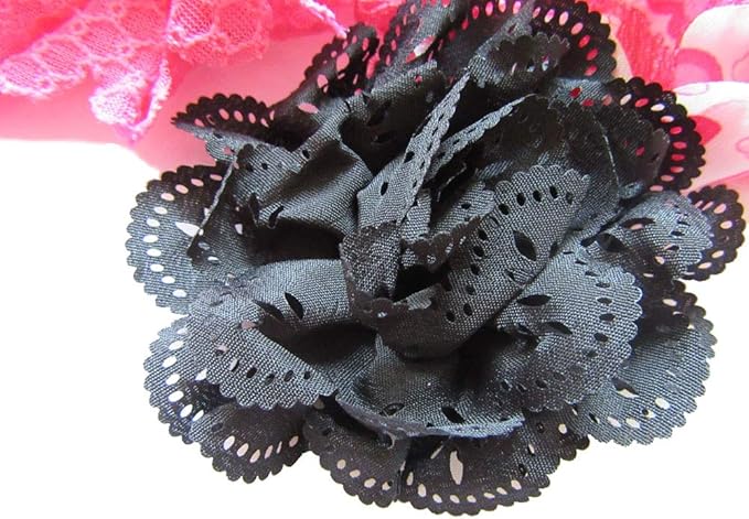 YYCRAFT 15pcs Hot Pink/Black Chiffon Lace Hair Flower for Girls Headband Baby Flowers Bows,Crafts,Party Decoration(2"-4")