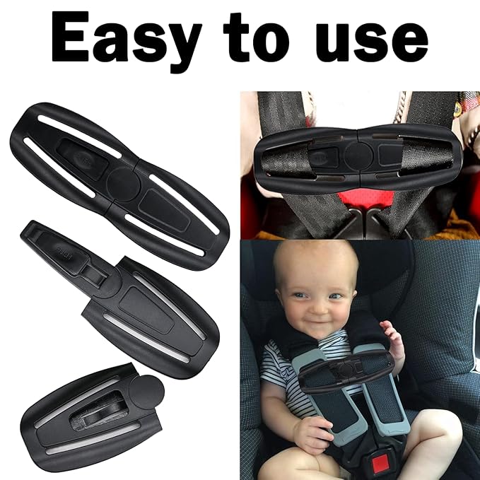 2 Pcs Seat Chest Harness Clip Seat Buckle Lock Stroller Chest Clip Universal Replacement for Baby and Kids Trend,Adjustable Guard (Black)