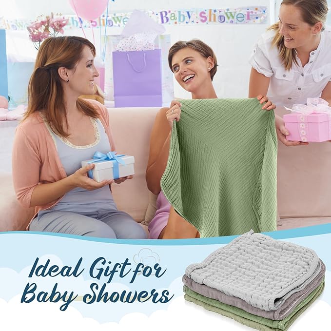 VitalCozy 8 Pcs Baby Muslin Hooded Bath Towels and Washcloths, Muslin Hooded Baby Towels Absorbent Blankets for Gift Newborn Infant Shower (Morandi Color)
