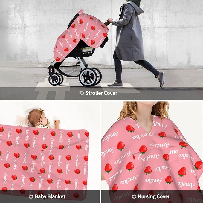 Personalized Baby Car Seat Canopy for Babies with Name, Custom Car Seat Covers for Boys and Girls, Infant Opening Minky Nursing Breastfeeding Stroller Cover Carseat Canopies for Newborn Baby Gifts