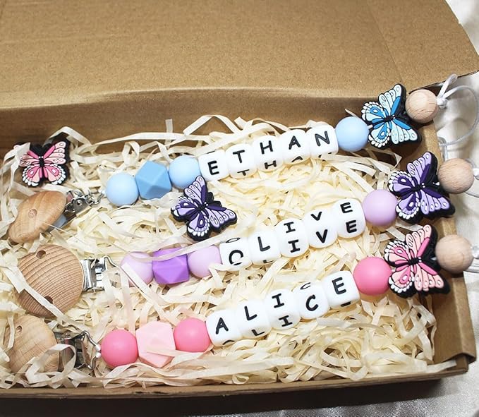 Personalized Pacifier Clip - Custom Pacifier Chain - Newborn Gift Soother Holder