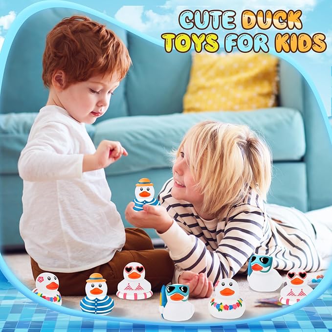 Honoson 36 Pcs Summer Beach Rubber Duckies Bulk Mini Rubber Duck Bath Toys Float Bathtub Ducky Cute Squeaky Ducky for Classroom Carnival Summer Birthday Baby Shower Party Favor (White)