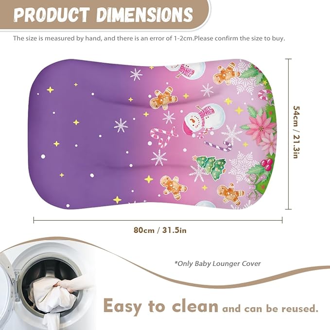 Snowman Gingerbread Man Baby Lounger Cover Newborn Lounger Replacement Cover for Baby Girls Soft, Christmas Cozy & Breathable Replacement Pad for Baby Lounger