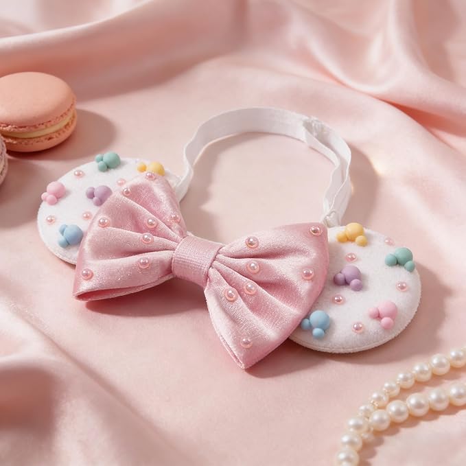 zhezesmila Adjustable Mouse Ears Headband Elastic Candy Velvet Ears with Pearls for Baby Girls, Toddlers and Women