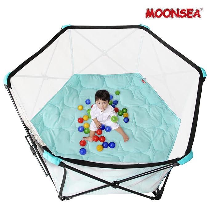 Hexagon Playpen Mattress Mat Blue, Non Slip Playpen Mat for Regalo Play Yard 6 Panel Playpen, Fit Hiccapop 53" PlayPod Portable Playard, Kids Tent Mat Hexagon
