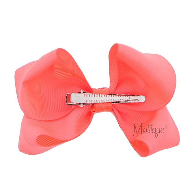 3 Inch Grosgrain Bow for Little Girls- Set of 2 (Neon Orange)