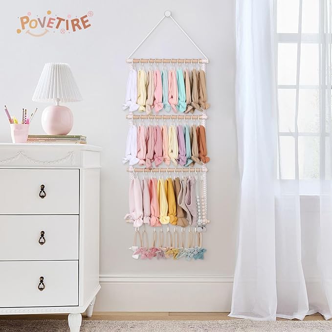 POVETIRE Headband Holder for Girls Baby Headband Organizer Head Bands Hair Accessories Display Organizer Wall Hanging Decor for Nursery baby Room