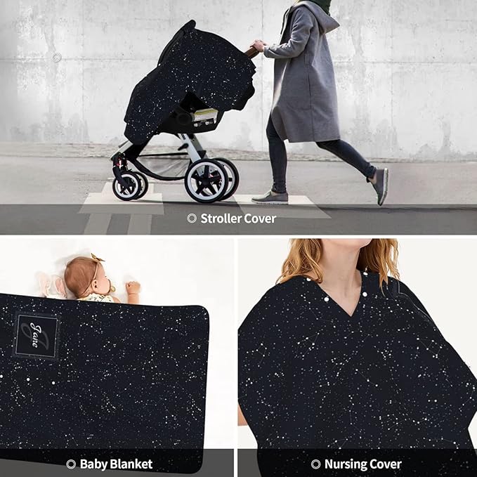 Personalized Constellation Baby Car Seat Canopy for Babies with Name, Custom Car Seat Covers for Boys Girls, Peekaboo Opening Minky Nursing Breastfeeding Cover Infant Stroller Canopies for Newborn