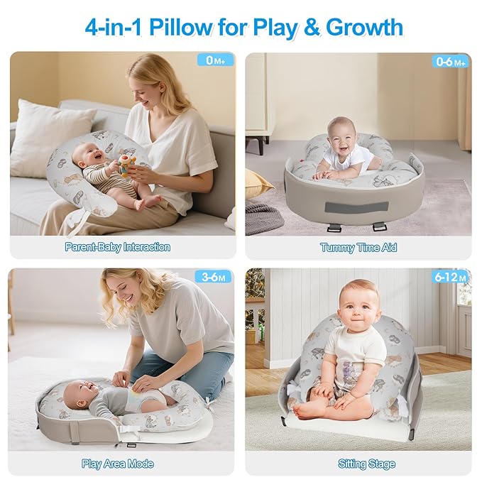 Portable Baby Lounger & Tummy Time with Zip-Up Carry Bag, Infant Support Cushion for Newborns to Toddlers (Leaf)