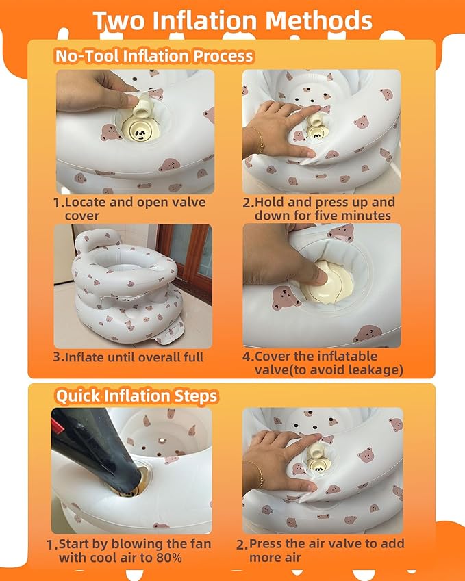 AGITVPS Inflatable Baby Seat for Babies 3-36 Months, Built in Air Pump Baby Chair Sit Me up Floor Seat for Baby, Bumbo Seat for Learning to Sit, Feeding, Camping (Bear-Surround)