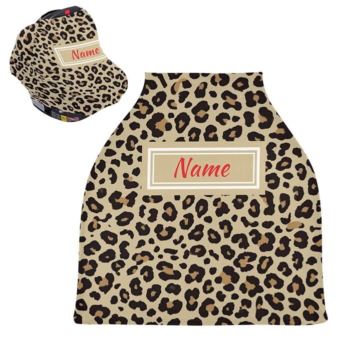 Custom Cheetah Leopard Baby Car Seat Cover Personalized Your Name Nursing Covers Breastfeeding Scarf Infant Carseat Canopy for Mom Baby Gift