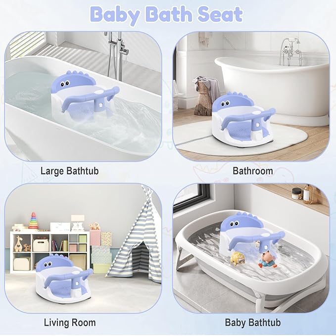 Baby Bath Seat for Babies 6 Months & Up Sitting Up, Non-Slip Baby Bath Chair with Suction Cup, Safe and Comfortable Portable Infant Bath Seat for Bathroom, Bathtub Tub, Easy to Clean (Blue)