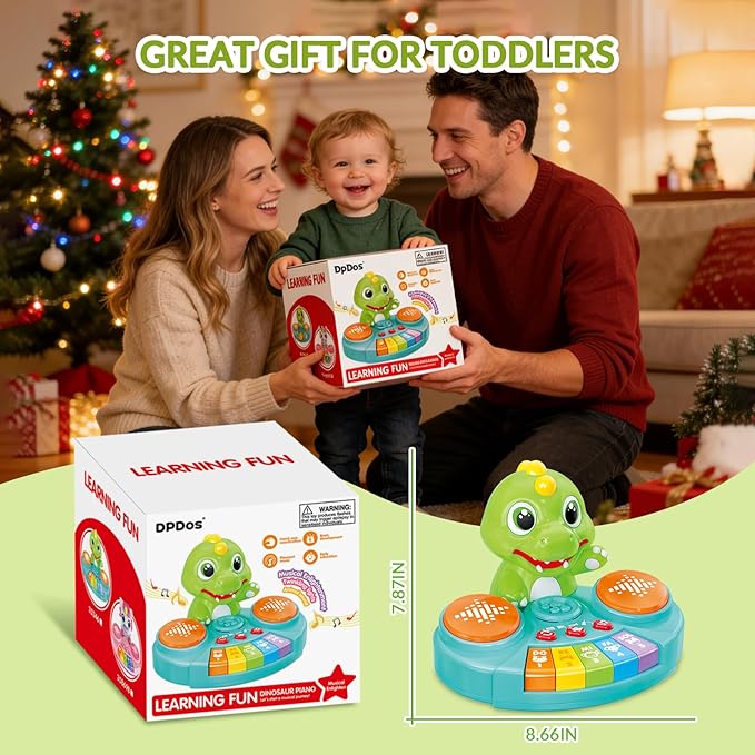 Dinosaur Baby Piano Toy with Animal Sounds, Light Up Educational Keyboard, Interactive Musical Toys for Babies 6-12 Months and Toddlers