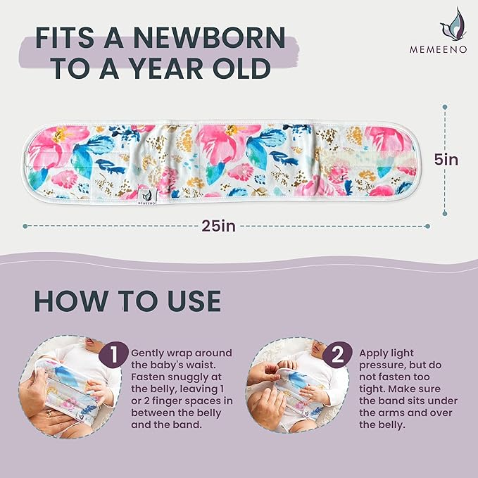 MEMEENO Belly Band for Baby Gas and Colic Relief - Heating Pad for Colic, Heated Tummy Wrap for Newborn infants, Aquarelle