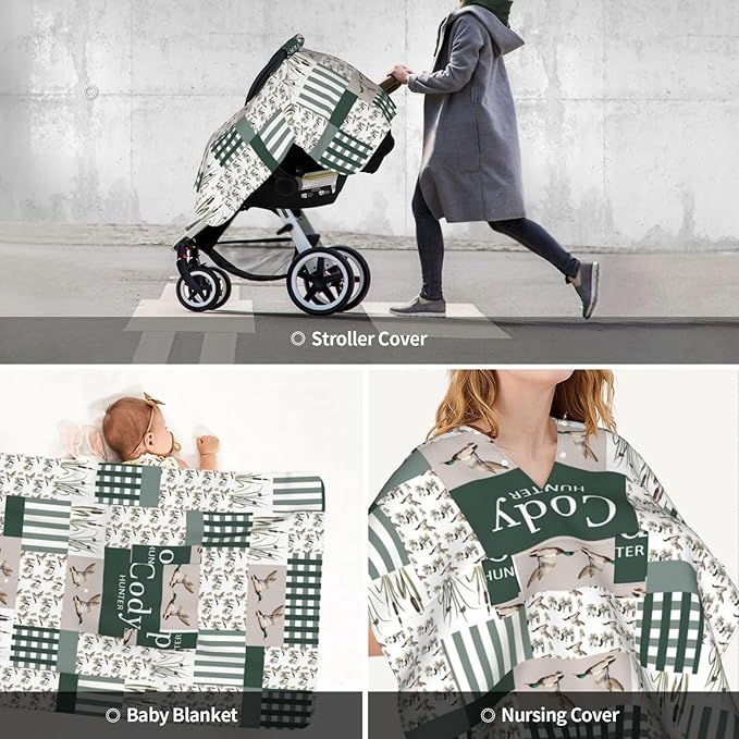 Personalized Baby Car Seat Canopy with Name – Wild Duck Theme, Custom Minky Nursing Cover for Boys & Girls, Soft Stroller Cover for Infants & Newborns, Carseat Canopy for Breastfeeding