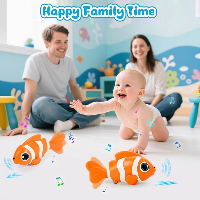 Crawling Fish Baby Toys, Novelty Tummy Time Toys for Babies 6-12 Months, Magic Swinging Fish Crawling Toys for Infant Toddler Learning Crawl Walking Dancing Easter Basket Stuffers 1st Birthday Gift