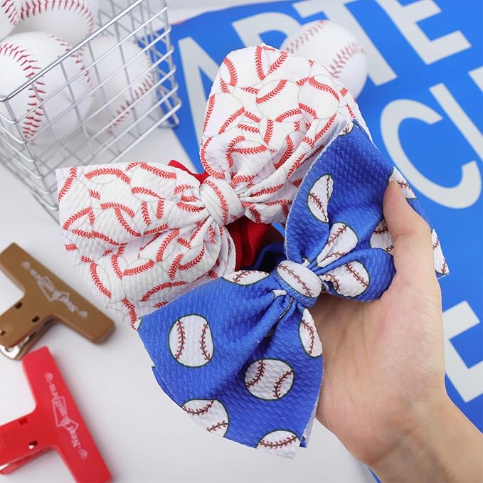 2PCS Baseball Themed Headbands for Baby Girls Softball Hair Bows Accessories for Newborns Infants Toddlers Sports Party Head Bow Wrap