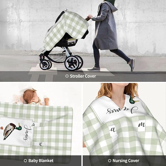 Personalized Baby Car Seat Canopy for Babies, Custom Name Wild Ducks Car Seat Covers for Baby Boys Girls, Opening Minky Nursing Breastfeeding Cover for Infant, Carseat Canopies for Newborn