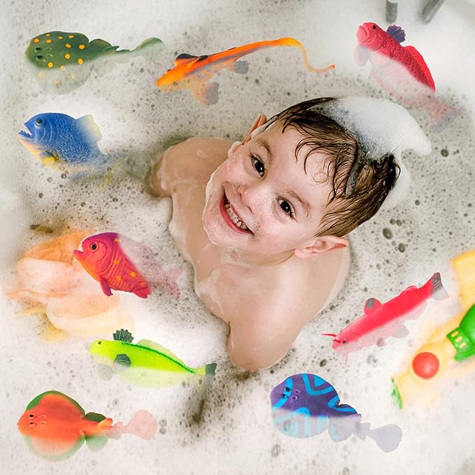 12 Pack Color Changing Sea Animal Toys,Change Color Ocean Animals Figures,Mold Free Bath Toys for Toddlers Kids,Water Table Toys,Rubber Floating Fish Toys for Themed Party Supplies,Goodie Bags Fillers