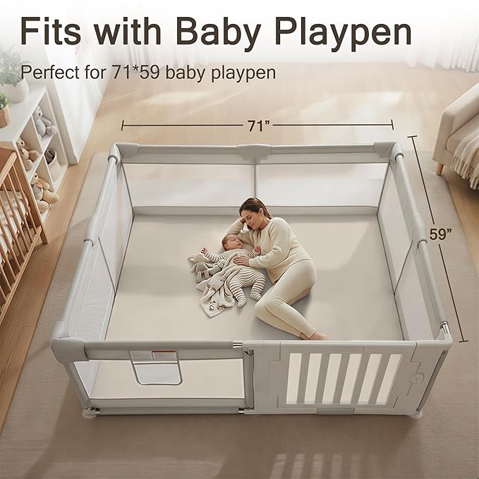 Vegan Leather Baby Play Mat, 71x59 Thicken Foam Play Mat for Infants and Toddlers, Padded & Cushioned Playpen Mat for 71x59 Playpens, 1.2" Thick, Grey
