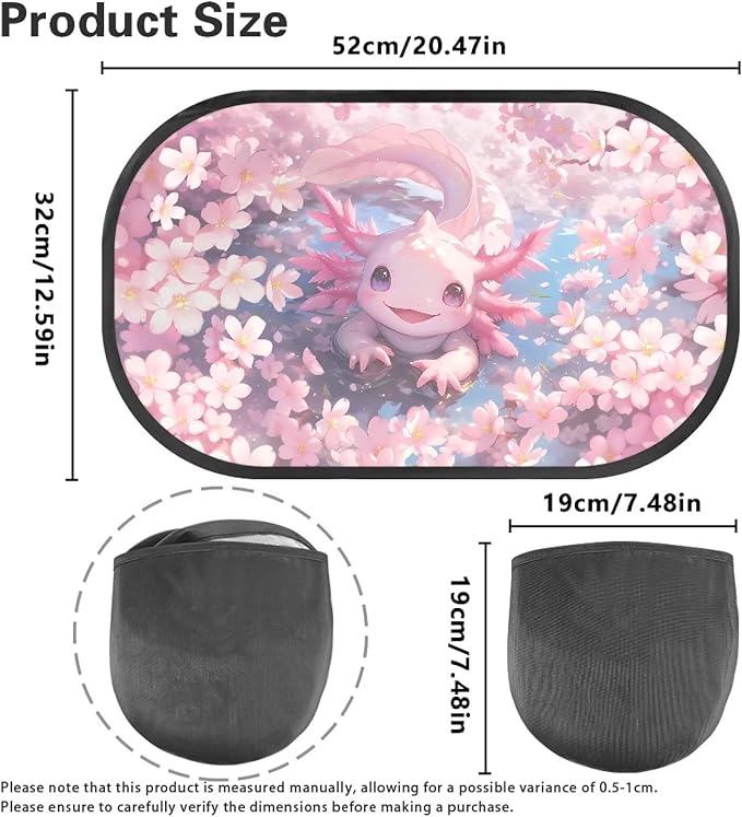 Bulopur Cute Axolotl Side Window Shades for Car 2 Pack Cherry Blossom Mesh Window Shades for car Baby Side Window Screens UV Protection Breathable Universal Fit for Most Cars, Vehicles, SUVs