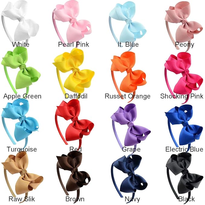 DED 16 Pack Hair Bows Plastic Hair Headband Grosgrain Ribbon Headbands Hair Hoops Hair Accessories for Baby Girls Kid