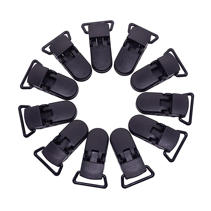 25Pcs Pacifier Clips Holders Suspender Mitten Binky Clip for DIY Dummy Chain Baby Blankets Bib Holder Suit for 20mm Ribbon (Black)
