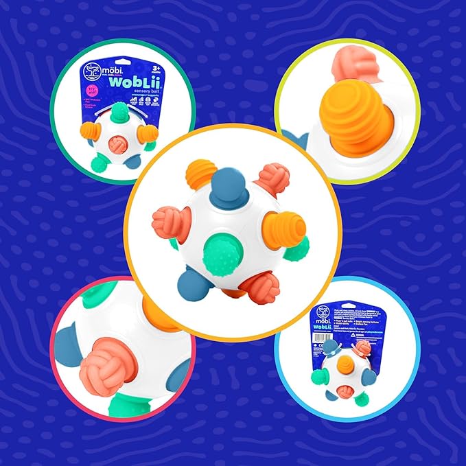 Mobi Woblii Platinum Sensory Toy - Sensory Ball for Toddlers and Kids, Sensory Activities for Babies & Toddlers, Teether Made with Food Grade Silicone, BPA Free and Phthalate Free for 3 Months and up