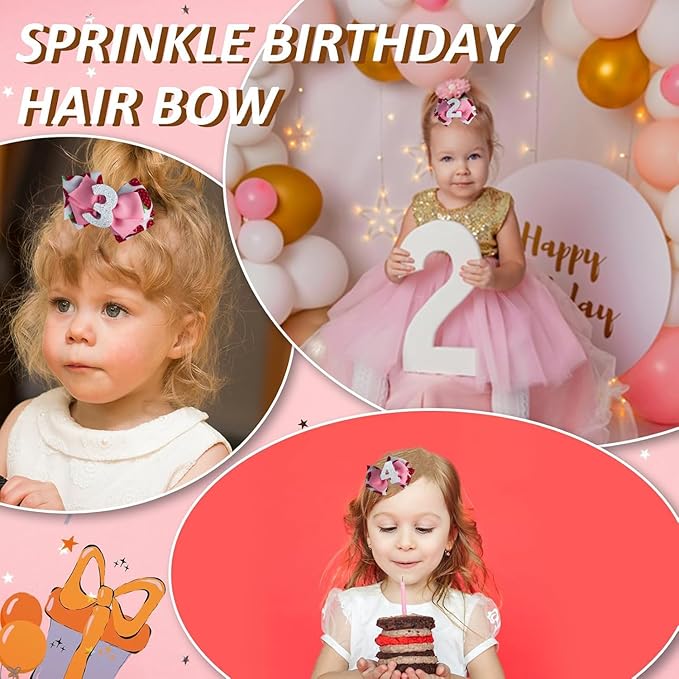 Birthday Hair Bow for Baby Girls - 2Pcs Pink Strawberry Hair Clips for 2nd Birthday Baby Bow Party Decorations for Girls Toddlers Hair Accessories