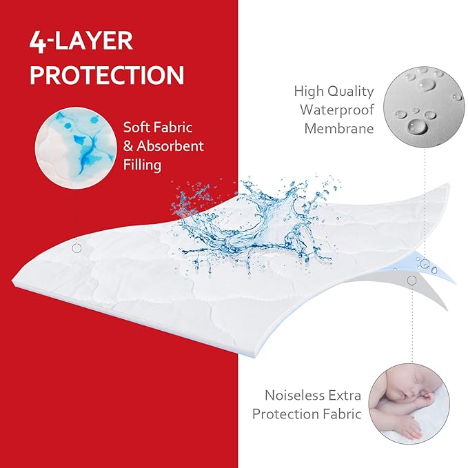 Pack and Play Sheets 2 Pack with Waterproof Cotton Pack and Play Mattress Pad