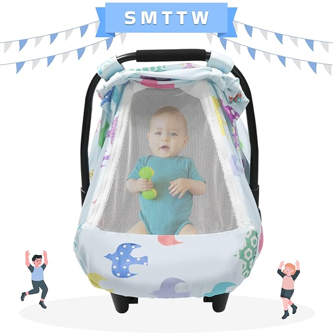 SMTTW Car Seat Cover for Babies, Stretchy Breathable Carseat Canopy, Multiuse Infant Stoller Cover for Baby Boys Girls, Privacy Breastfeeding Coverage Protect Baby from Wind, Sun (Swallow)