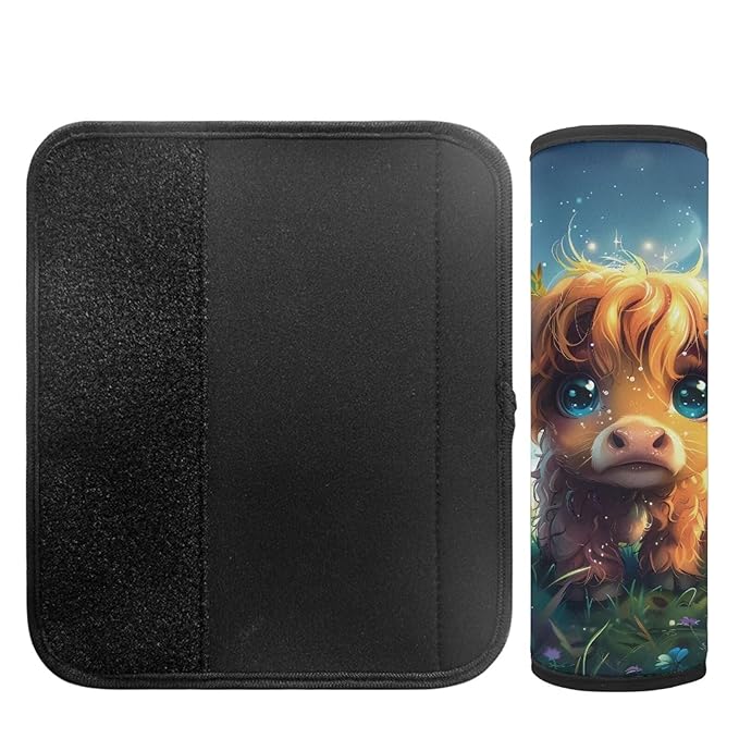 Biyejit Cute Highland Cow Car Seat Straps Shoulder Pad for Kids, Seat Belt Pad, Children Seatbelt Padding, Soft Comfort Seat Belt Cushion, Car Accessories for Boys Girls 2 Pack