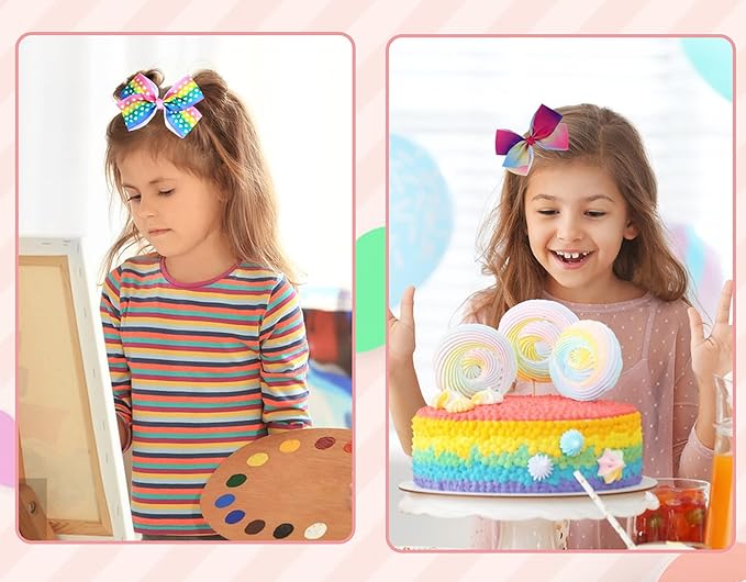 18 Pcs 5 Inch Hair Bows for Girls,Colorful Rainbow Heart Girls Hair Bows Grosgrain Ribbon Hair Bow With Alligator Clips for Toddlers Little Girl Children Kids Teens