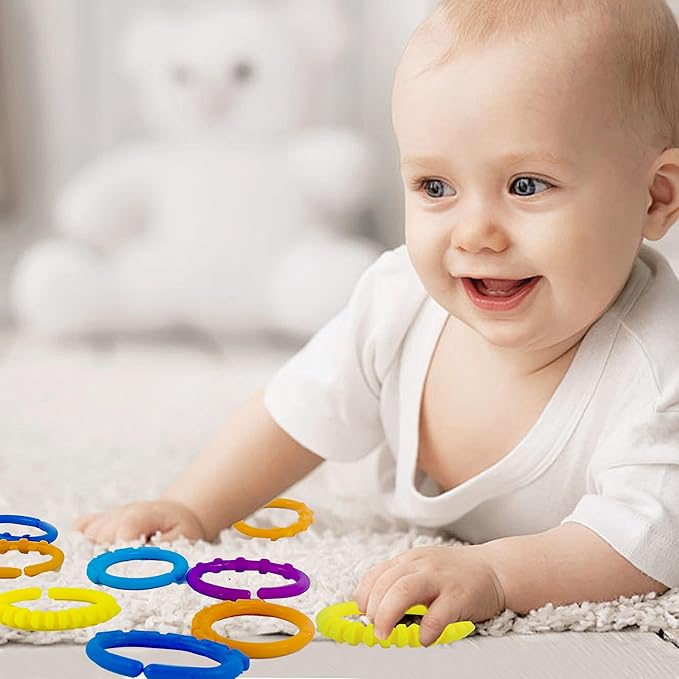 KUTOI Baby Rings Toy Links - 24 Pcs Colorful Teething Rings, Car Seat Toy Plastic Chain Links for Infants, Engaging car seat Toys, Hanging Baby Toys, Versatile Stroller Toy, Plastic Baby Toy