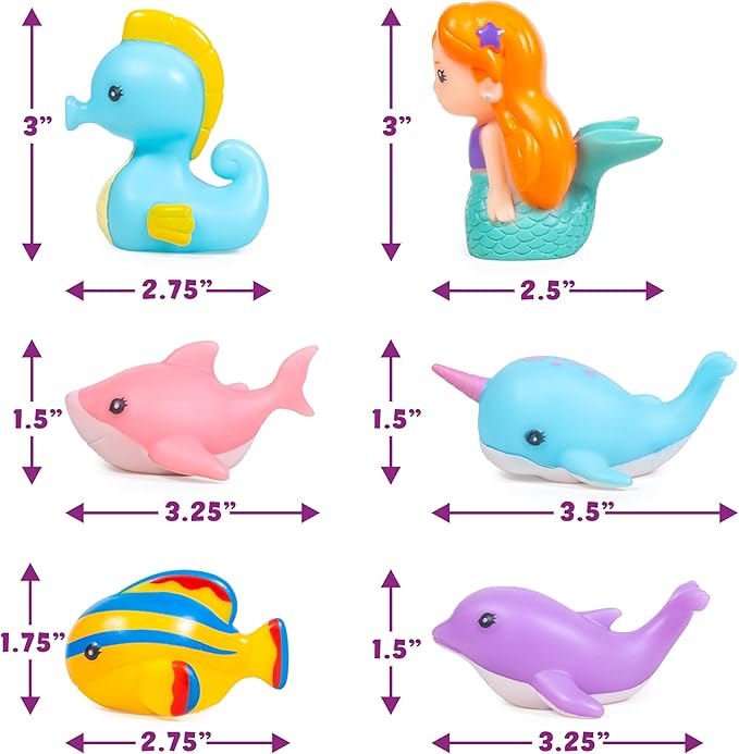 Tub Works® Mermaid Lagoon™ Light Up Bath Toys, 6 Pack | Water-Activated Light Up Toys Flash & Change Color | Easy-Grip Baby Girl & Toddler Bath Toys | Sensory Mermaid Toy Bathtub Toys with Bath Lights