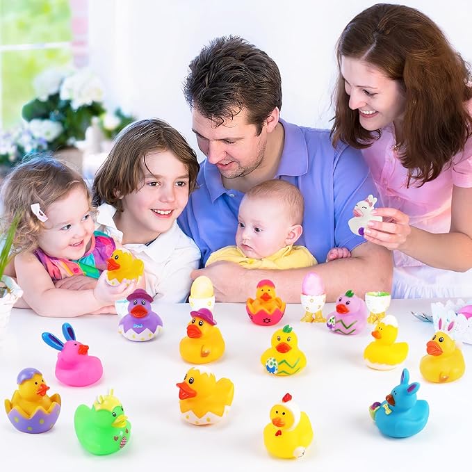 36 Pcs Easter Rubber Ducks, Assortment Rubber Ducks in Bulks for Baby Bath School Classroom Prizes Jeeps Ducking, Easter Basket Stuffers, Easter Party Favors