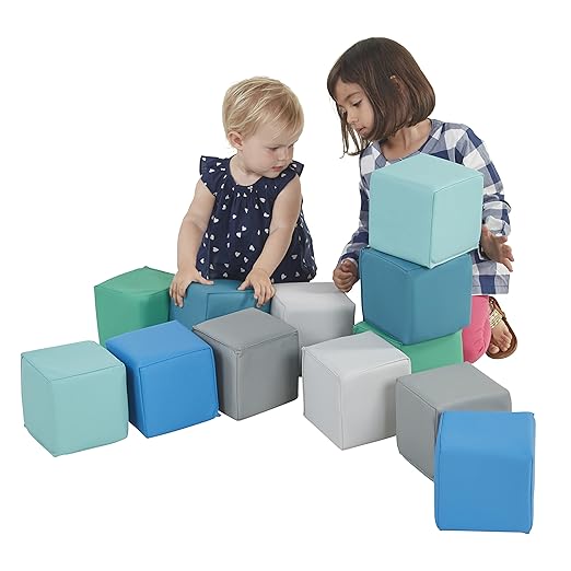 ECR4Kids SoftZone Patchwork Toddler Blocks, Foam Cubes, Contemporary, 12-Piece