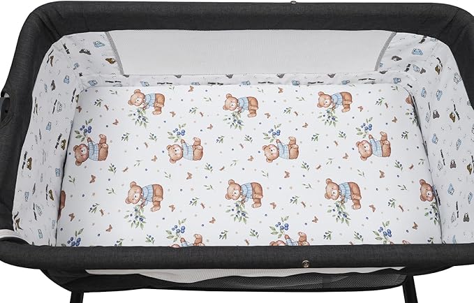 Pack n Play Sheet Stretchy Fitted Portable Mini Crib Sheets Set 2 Pack,Playard Sheets Convertible Playard Mattress Cover,Ultra Soft Jersey Material, Light Green & Bear Leaf