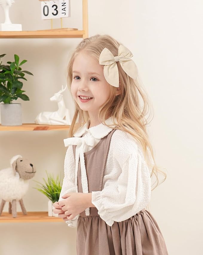Doboi 8PCS Baby Girls Hair Clips Fable Hair Bows Cotton Linen Bows for Girls Hair Accessories for Baby Toddlers Kids (Includes Stamp Duty Hair Clip)