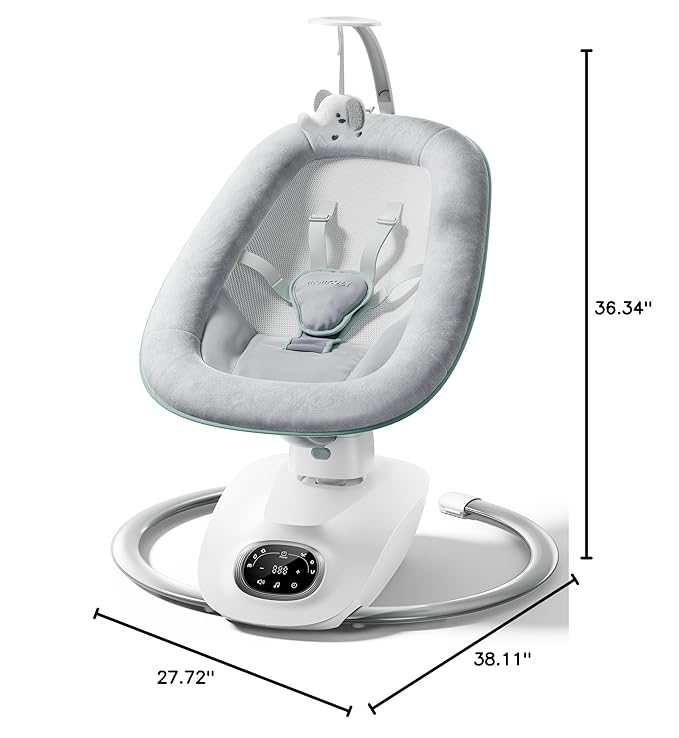 Momcozy CocoSway Baby Swing, Electric Swing for Infants with 180° Rotating Seat, 6 Soothing Sway Motions & 4 Speeds, Remote & Touchscreen, 8 Preset Lullabies, Grey