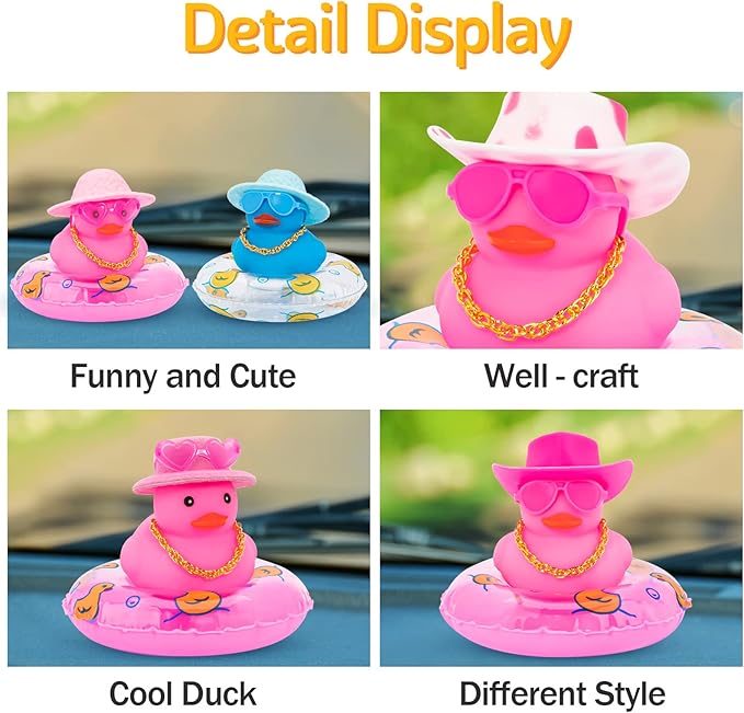 Wonuu Car Accessories Rubber Ducks Dashboard Decorations - Pink Ducks for Dashboard