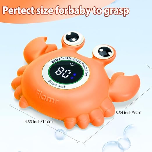 Baby Bath Thermometer Crab Toy - Digital Floating Water Thermometer with LED Display & Color Alerts for Infants, Cute Bath Tub Sensor & Safe Bath Time Essential Toy