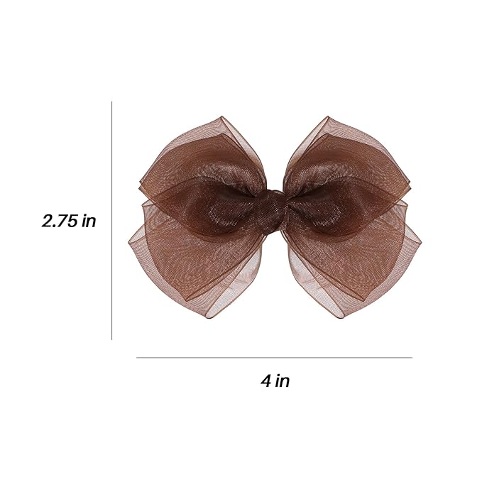 Brown Mesh Hair Bows Alligator Clip 4" Organza Double Tulle Bow Hair Barrettes Pins Happy Fall Thanksgiving Dress Outfit Decoration Accessory Gift for Teens Toddler Girls Kid Child