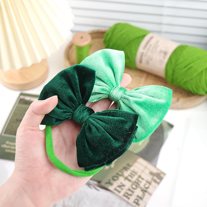 YanJie St. Patrick's Baby Headbands Green Velvet Bows Shamrock Clover Hair Accessories for Newborn Infant Toddler Girls