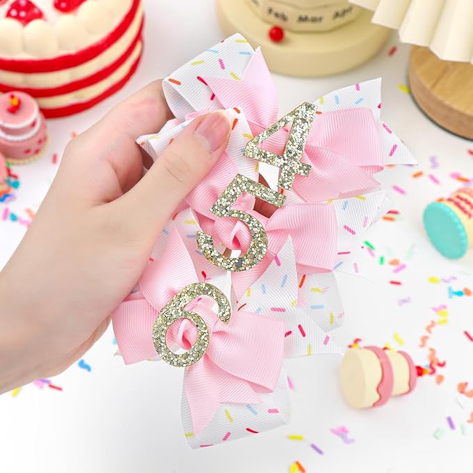 YanJie 1pcs 4'' Baby Hair Bow for 5 Years Old 5th Birthday Outfit Girl Birthday Decorations for Girl Glitter Infants Hair Clips Accessories with Bows