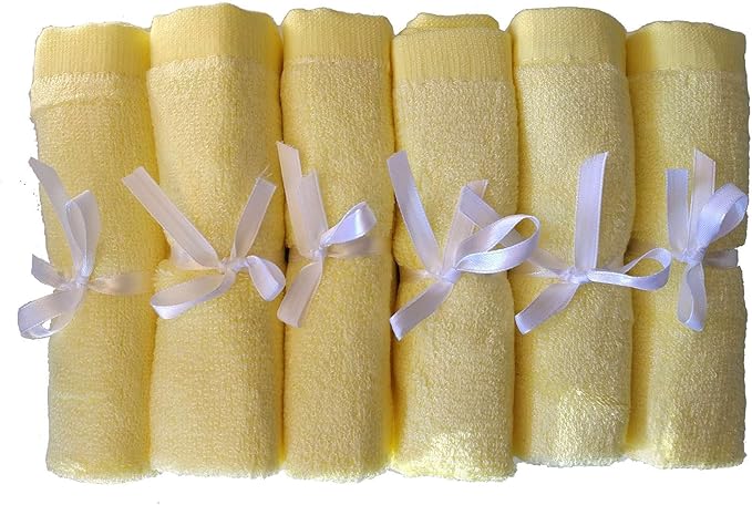 BY LORA Soft Face Cloths for Newborn, Absorbent Bath Face Towels, Baby Wipes, Burp Cloths or Face Towels, 6-Pack, Yellow